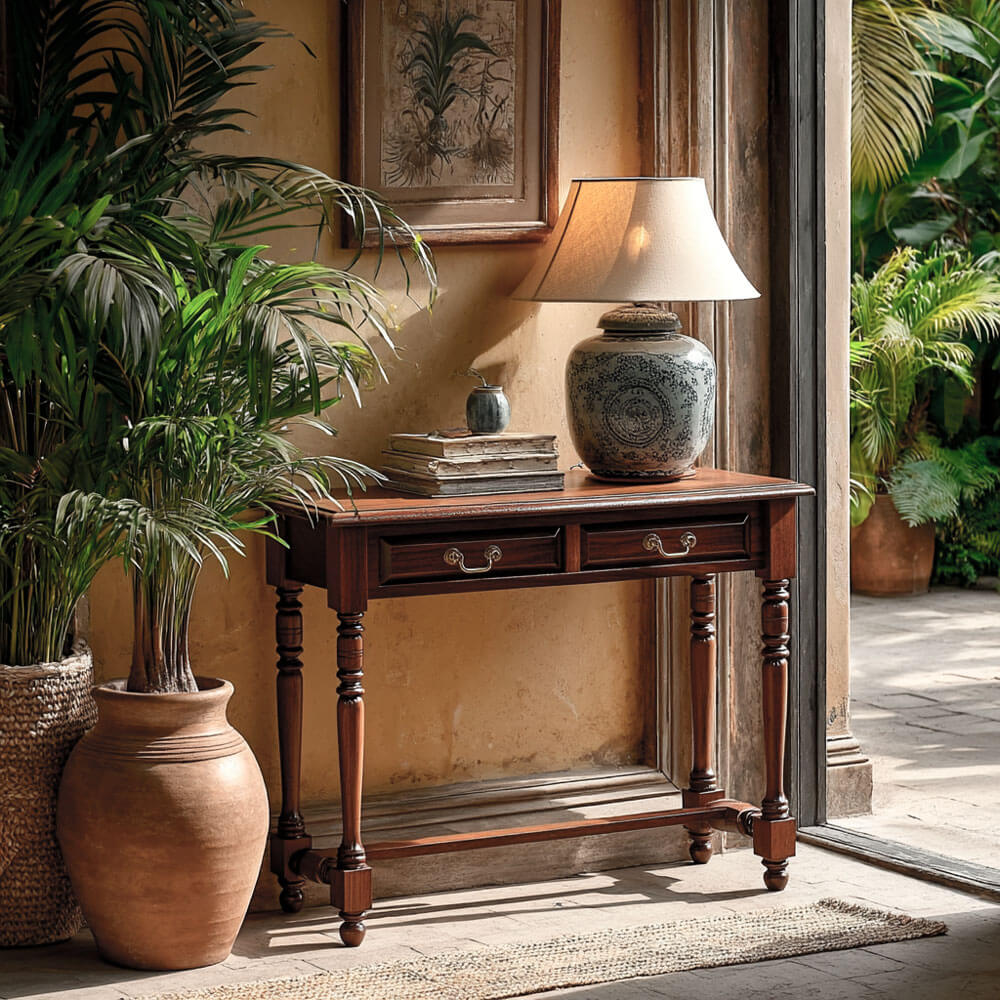 Consola-2-cajones colonial-keen-caoba